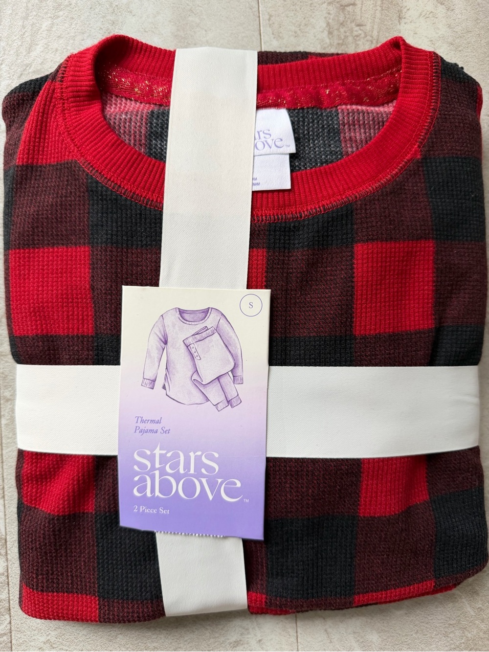 Stars Above Red and Black Buffalo Plaid Thermal Pajamas Set Size Small